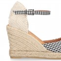 Women VICHY design cotton canvas wedge espadrille shoes.