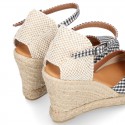 Women VICHY design cotton canvas wedge espadrille shoes.