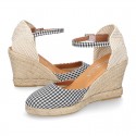 Women VICHY design cotton canvas wedge espadrille shoes.