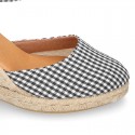 Women VICHY design cotton canvas wedge espadrille shoes.