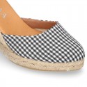 Women VICHY design cotton canvas wedge espadrille shoes.