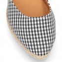 Women VICHY design cotton canvas wedge espadrille shoes.