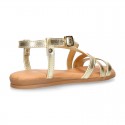 METAL leather sandal shoes with straps design for girls.
