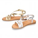 METAL leather sandal shoes with straps design for girls.