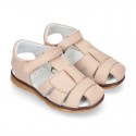 SOFT Nappa leather casual Sandal shoes with hook and loop closure.