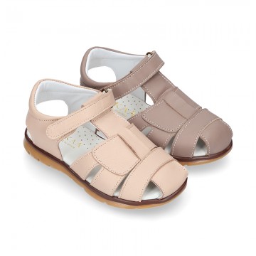 SOFT Nappa leather casual Sandal shoes with hook and loop closure.