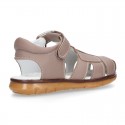 SOFT Nappa leather casual Sandal shoes with hook and loop closure.