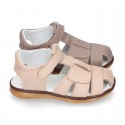 SOFT Nappa leather casual Sandal shoes with hook and loop closure.