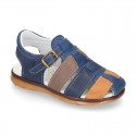 Nappa leather casual kids Sandal shoes with buckle fastening.