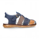 Nappa leather casual kids Sandal shoes with buckle fastening.