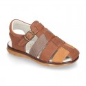 Nappa leather casual kids Sandal shoes with buckle fastening.