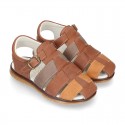 Nappa leather casual kids Sandal shoes with buckle fastening.