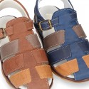 Nappa leather casual kids Sandal shoes with buckle fastening.