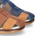 Nappa leather casual kids Sandal shoes with buckle fastening.