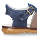 Nappa leather casual kids Sandal shoes with buckle fastening.