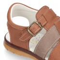 Nappa leather casual kids Sandal shoes with buckle fastening.