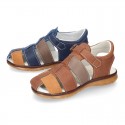 Nappa leather casual kids Sandal shoes with buckle fastening.