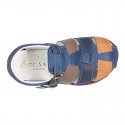 Nappa leather casual kids Sandal shoes with buckle fastening.