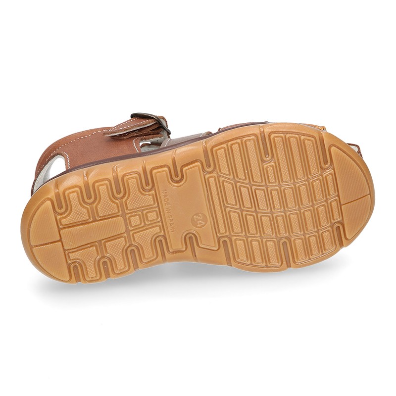 Nappa leather casual kids Sandal shoes with buckle fastening. ED022 ...