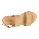 Cowhide leather sandal shoes espadrille style with braided design and buckle closure to the ankle.