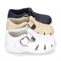 Little Washable leather T-Strap sandals with SUPER FLEXIBLE soles.