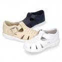 Little Washable leather T-Strap sandals with SUPER FLEXIBLE soles.