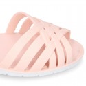 Women Ballet flat style jelly shoes sandal style for the Beach and Pool i SOLID colors.