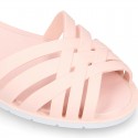 Women Ballet flat style jelly shoes sandal style for the Beach and Pool i SOLID colors.