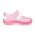 RETRO style kids jelly shoes with hook and loop strap for Beach and Pool.