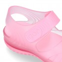 RETRO style kids jelly shoes with hook and loop strap for Beach and Pool.
