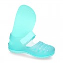 RETRO style kids jelly shoes with hook and loop strap for Beach and Pool.