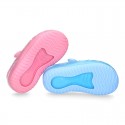 RETRO style kids jelly shoes with hook and loop strap for Beach and Pool.