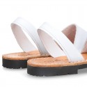 Classic kids Menorquina sandals with rear strap in white SOFT Nappa leather.