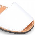 Classic kids Menorquina sandals with rear strap in white SOFT Nappa leather.