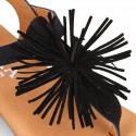 BLACK leather sandal shoes with POMPON design for girls.