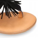 BLACK leather sandal shoes with POMPON design for girls.