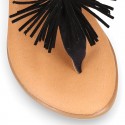 BLACK leather sandal shoes with POMPON design for girls.