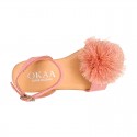 Suede leather girl sandal shoes with POMPON design in PINK color.