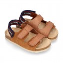 Leather sandals BIO style with hook and loop strap for kids.