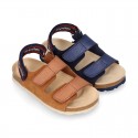 Leather sandals BIO style with hook and loop strap for kids.