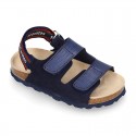 Leather sandals BIO style with hook and loop strap for kids.