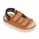 Leather sandals BIO style with hook and loop strap for kids.