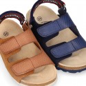 Leather sandals BIO style with hook and loop strap for kids.