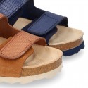 Leather sandals BIO style with hook and loop strap for kids.