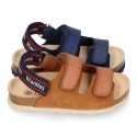 Leather sandals BIO style with hook and loop strap for kids.