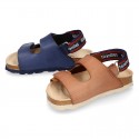 Leather sandals BIO style with hook and loop strap for kids.