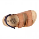 Leather sandals BIO style with hook and loop strap for kids.