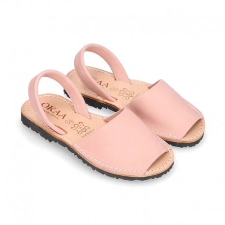 PINK SOFT NOBUCK leather Menorquina sandals with rear strap.