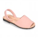 PINK SOFT NOBUCK leather Menorquina sandals with rear strap.