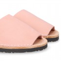 PINK SOFT NOBUCK leather Menorquina sandals with rear strap.